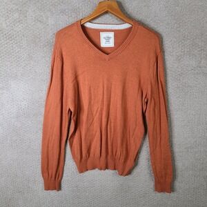 Old Navy Sweater Mens Large Orange V-Neck Cotton Cashmere Blend Long Sleeve